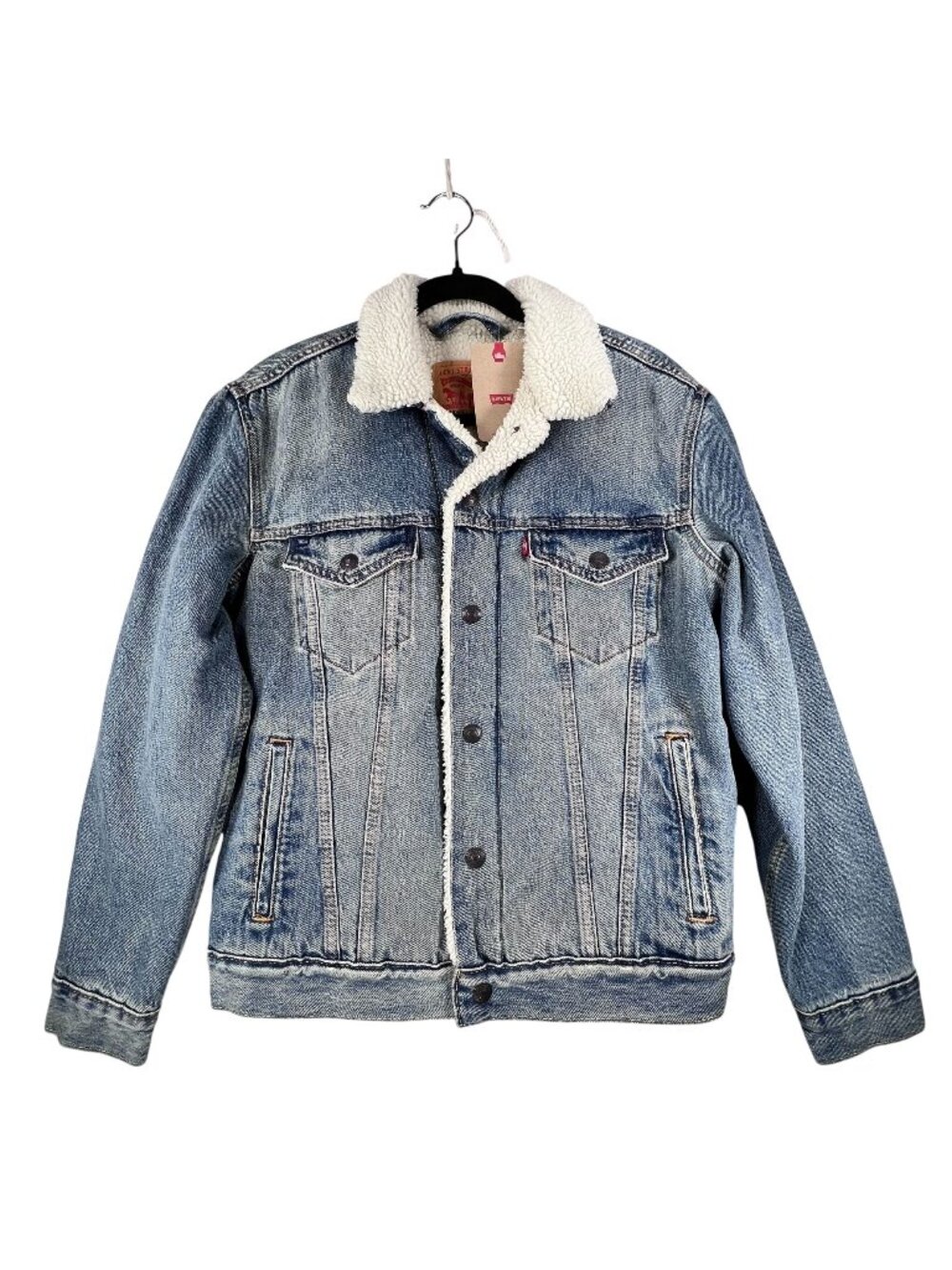 NWT Levis Denim Jacket Sherpa Lined Blue Small Snaps Pockets New with Tags